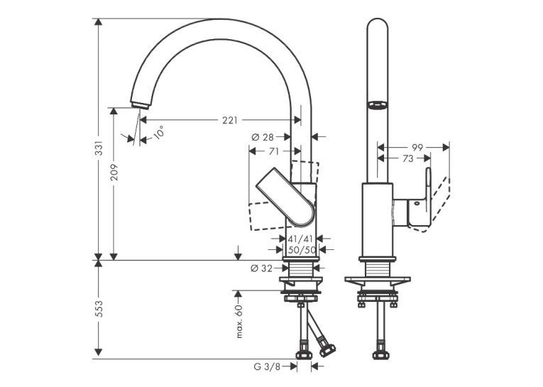 Смеситель для кухонной мойки Hansgrohe Vernis Shape M35, черный матовый 71871670