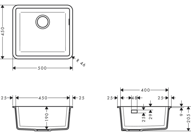Кухонна мийка Hansgrohe S510-U450 під стільницю 500х450 Concretegrey 43431380