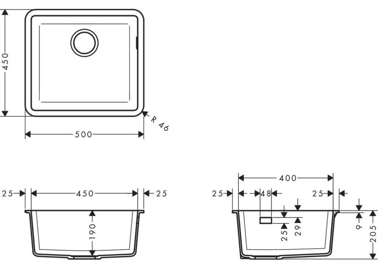 Кухонна мийка Hansgrohe S510-U450 під стільницю 500х450 Concretegrey 43431380