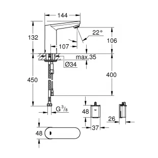 Инфракрасный смеситель для раковины без смешивания GROHE Eurosmart Cosmopolitan E 36439000