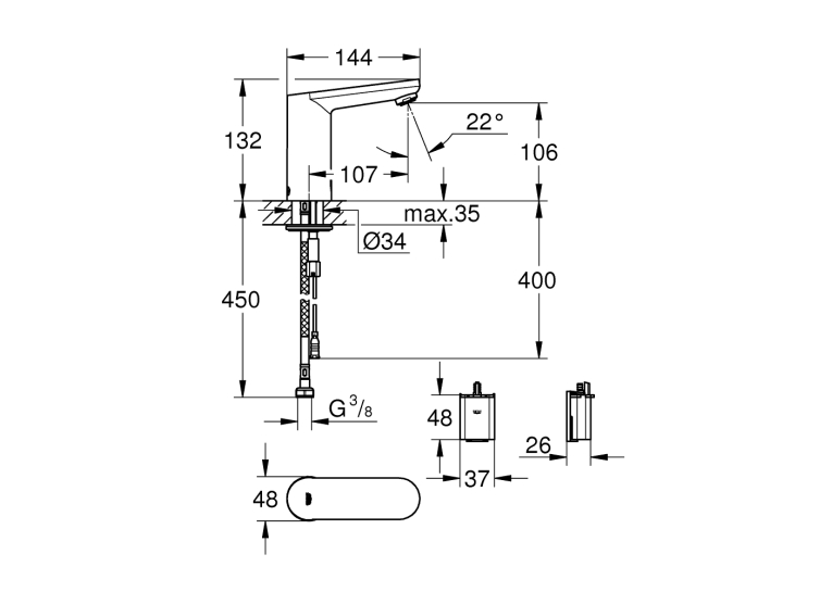 Інфрачервоний змішувач для раковини без змішування GROHE Eurosmart Cosmopolitan E 36439000
