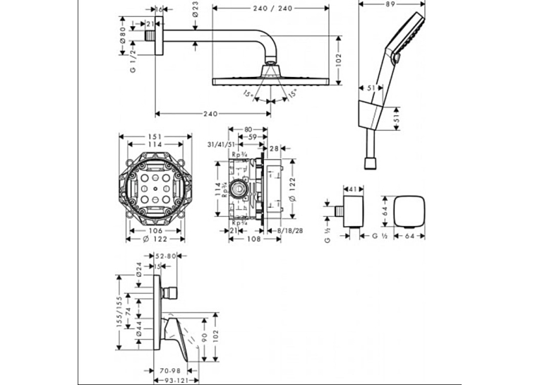 Душовий комплект Hansgrohe Crometta E 240 1jet Logis 8в1 27957000 хром