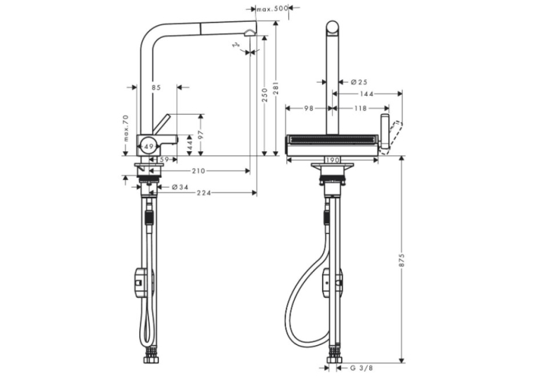 Смеситель для кухни Hansgrohe Aquno Select M81 с выдвижным душем, хром 73836000