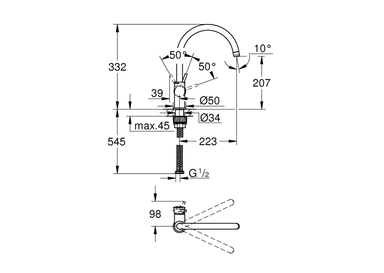 Змішувач одноважільний кухонний Grohe BauClassic 31234001