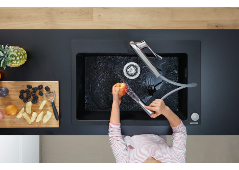 Змішувач для кухні Hansgrohe Metris Select 320 2jet з висувним зливом Sbox Chrome 73806000