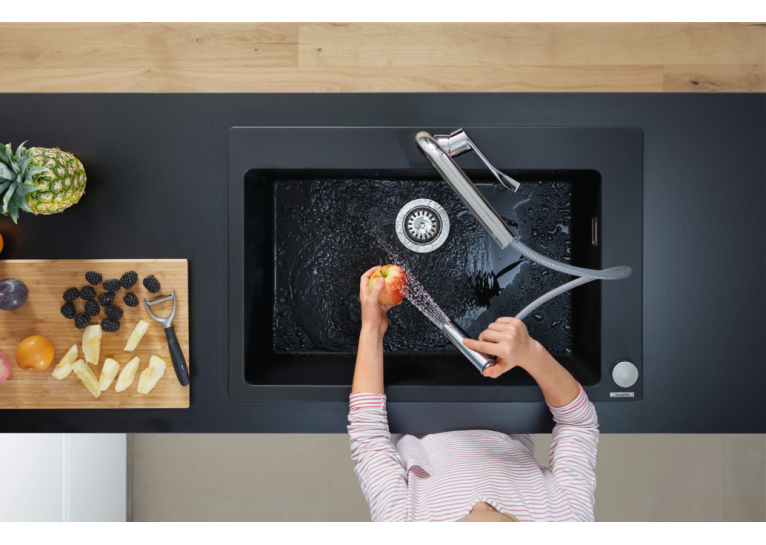 Змішувач для кухні Hansgrohe Metris Select 320 2jet з висувним зливом Sbox Chrome 73806000