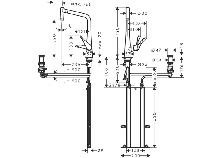 Змішувач для кухні Hansgrohe Metris Select 320 2jet з висувним зливом Sbox Chrome 73806000