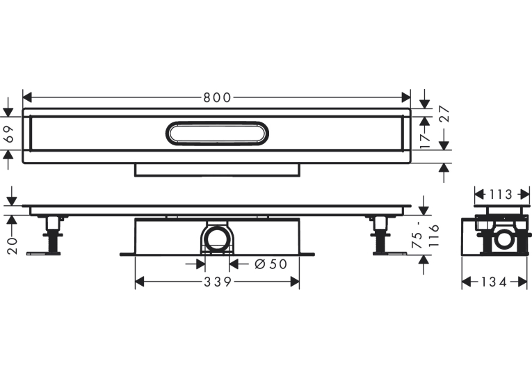 Монтажний комплект для каналів ø50 Hansgrohe uBox universal 800 мм 56024180