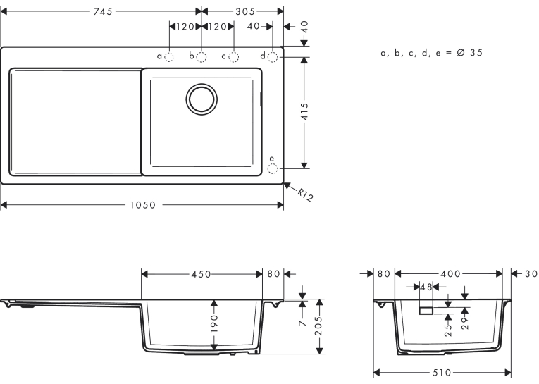 Кухонна мийка Hansgrohe S514-F450 із сушаркою зліва Concretegrey 43314380