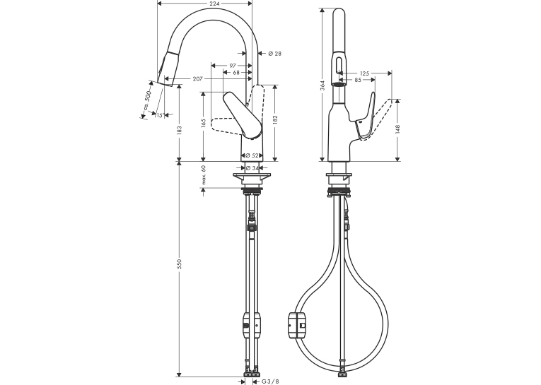 Змішувач для кухні Hansgrohe Focus M42 з висувним виливом 71801000