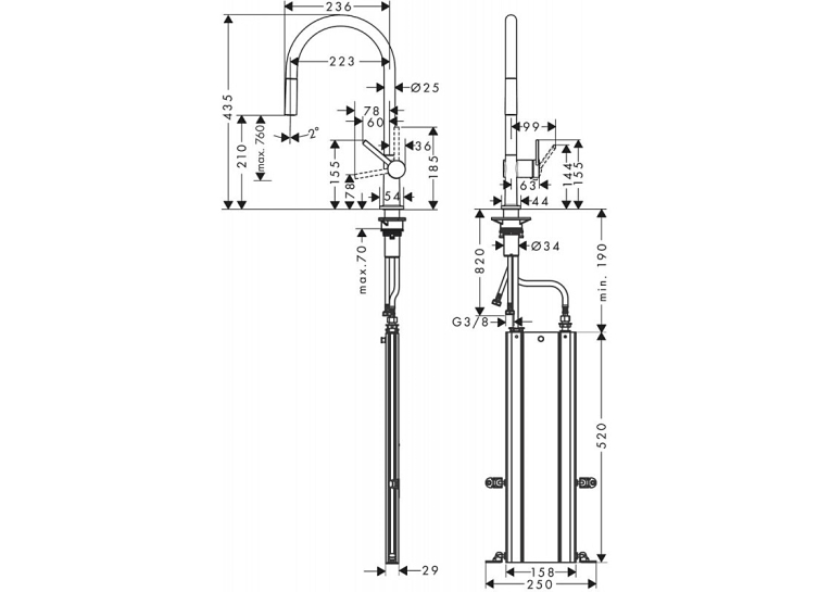 Змішувач Hansgrohe Talis M54 для кухонного миття з висувним душем Sbox Stainless Steel 72803800