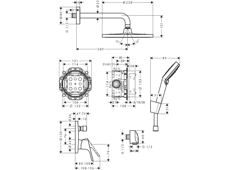 Душовий комплект Hansgrohe Crometta S 240 1jet Focus 8в1 27958000 хром
