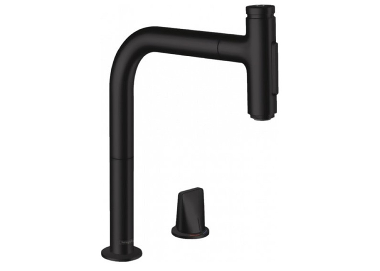 Змішувач для кухні Hansgrohe Metris Select 200 з висувним виливом Sbox Matt Black 73818670
