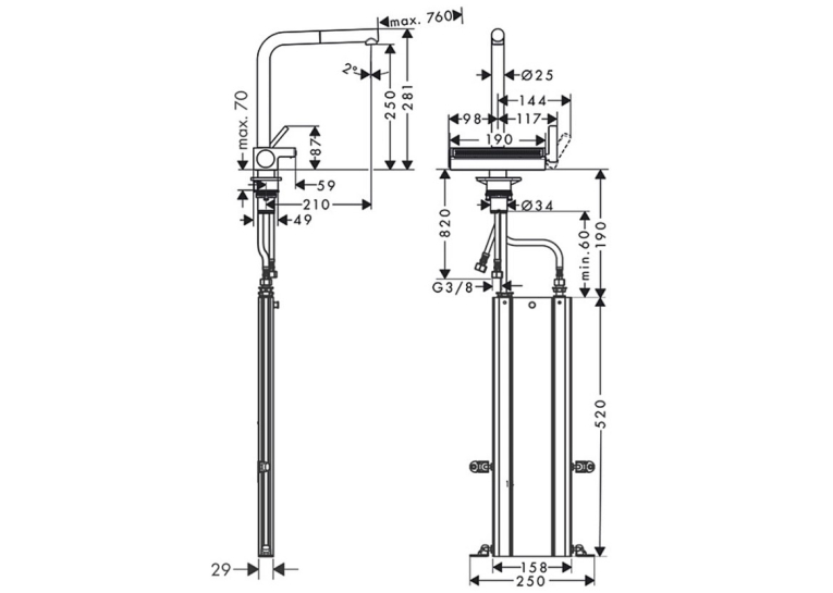 Змішувач для кухні Hansgrohe Aquno Select M81 з висувним душем, під сталь 73830800