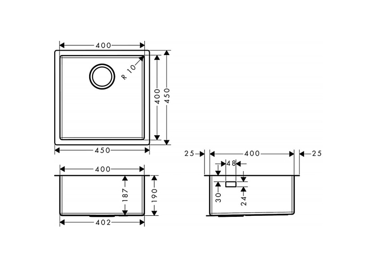 Кухонне миття Hansgrohe S719-U400 під стільницю 450х450 Stainless Steel 43425800