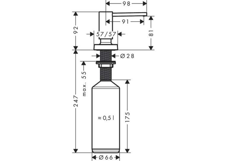 Дозатор кухонный Hansgrohe A71 для моющего средства 500 ml Stainless Steel 40468800