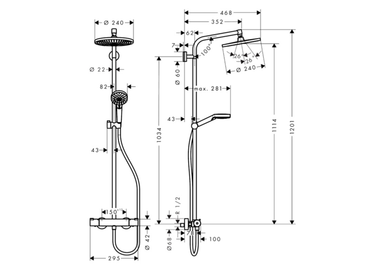 Душова система з термостатом Hansgrohe Crometta S 240 1jet Showerpipe EcoSmart 27268000