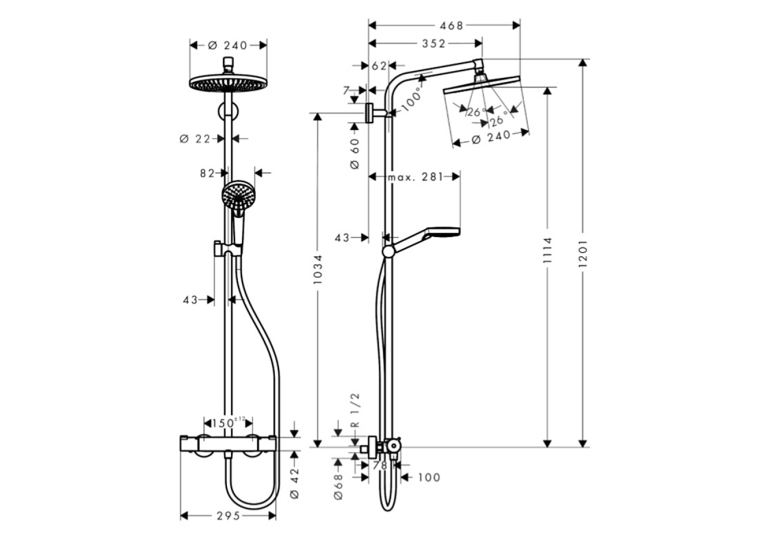 Душова система з термостатом Hansgrohe Crometta S 240 1jet Showerpipe EcoSmart 27268000