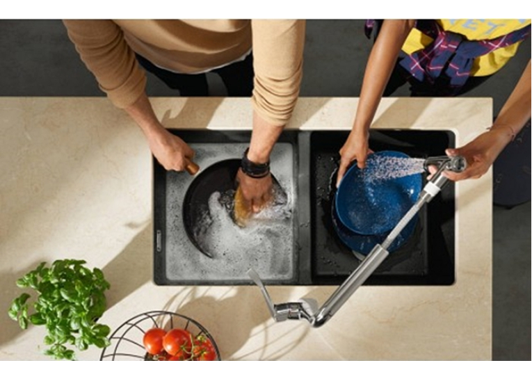 Кухонна мийка під стільницю Hansgrohe S510-U770 дві чаші 370/370 Stonegrey 43434290