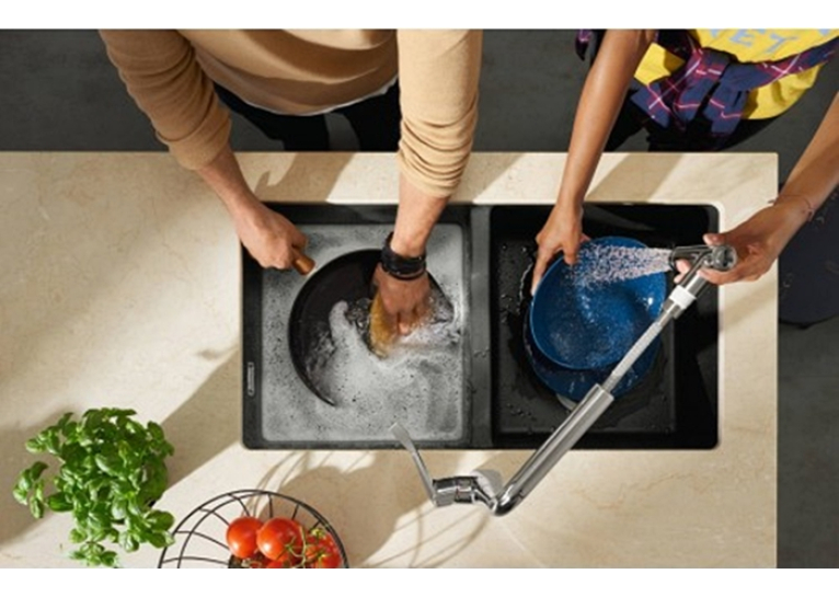 Кухонна мийка під стільницю Hansgrohe S510-U770 дві чаші 370/370 Stonegrey 43434290
