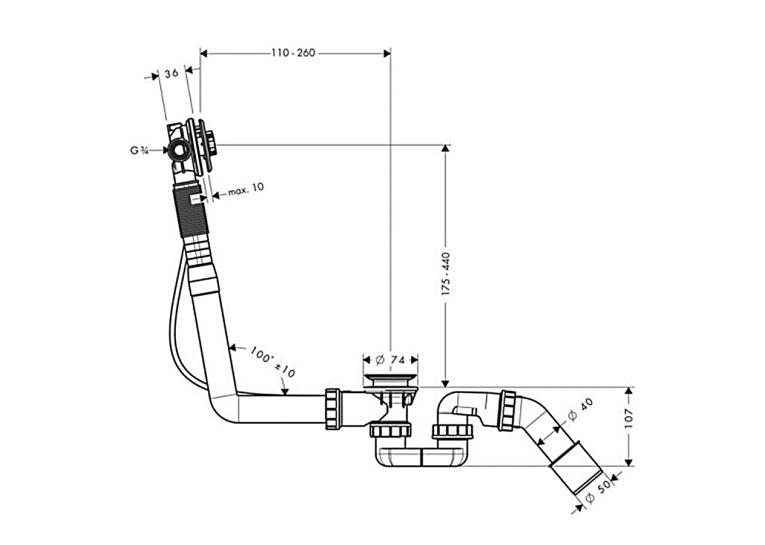 Сифон для ванны Hansgrohe Exafill S Basic с наполнением 58115180