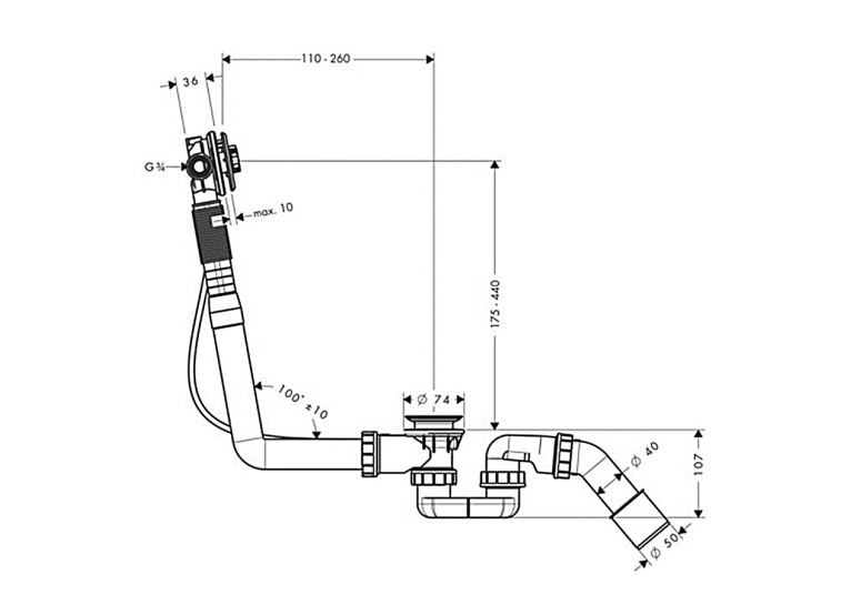 Сифон для ванни Hansgrohe Exafill S Basic із наповненням 58115180
