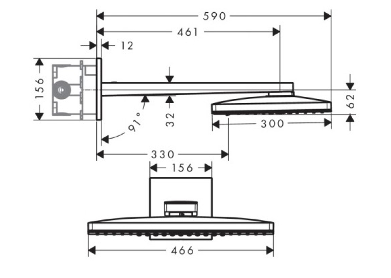 Верхній душ Hansgrohe Rainmaker Select 466х300 3jet хром/білий 24007400