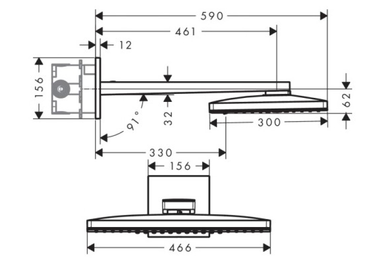Верхний душ Hansgrohe Rainmaker Select 466х300 3jet хром/белый 24007400