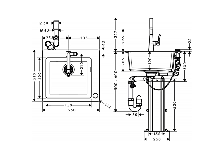 Кухонный комплект мойка со смесителем Hansgrohe C51-F450-01 43212000