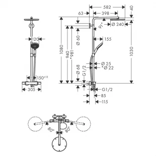 Душевая система Hansgrohe Raindance Select S Showerpipe 240 1jet с термостатом, черный матовый 27633670