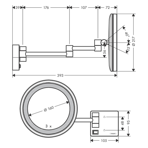 Дзеркало косметичне Hansgrohe AddStoris 41790670 з підсвічуванням LED чорний матовий (Пошкоджене пакування)