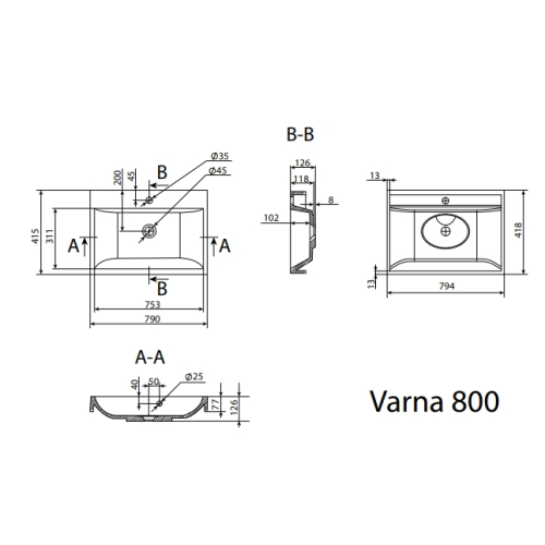 Умывальник Radaway Varna 80 (U124080-03-01)
