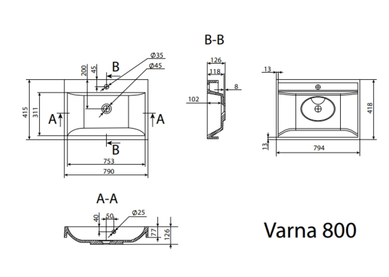 Умивальник Radaway Varna 80 (U124080-03-01)