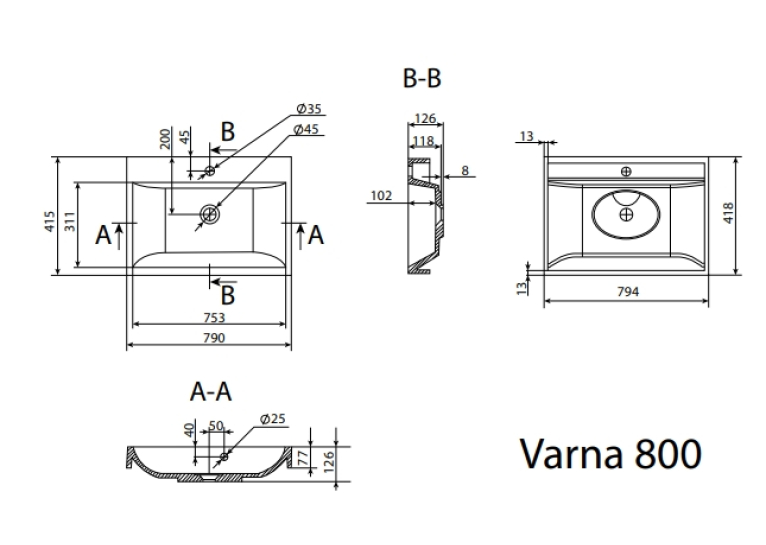 Умывальник Radaway Varna 80 (U124080-03-01)