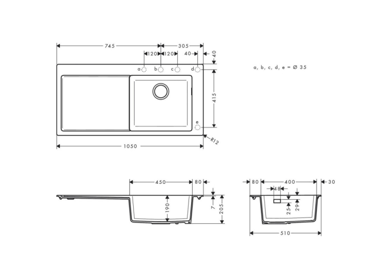 Кухонная мойка Hansgrohe S514-F450 с сушилкой слева Stonegrey 43314290