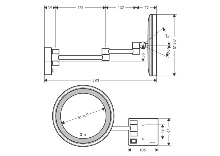 Дзеркало косметичне Hansgrohe AddStoris 41790990 з підсвічуванням LED золото