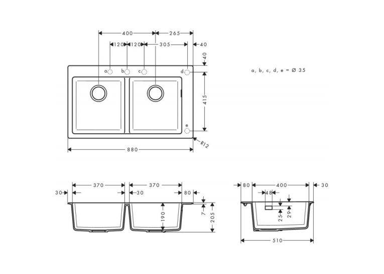Кухонная мойка Hansgrohe S510-F770 770х510 две чаши 370/370 Graphiteblack 43316170