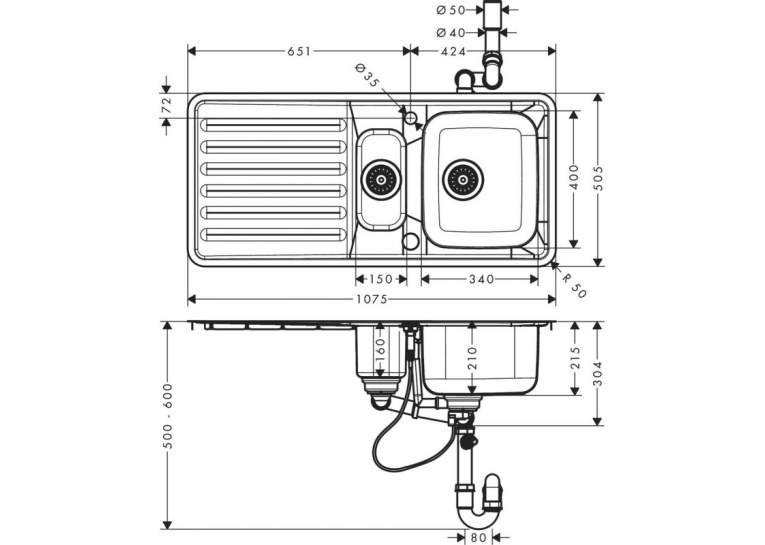 Кухонна мийка Hansgrohe S4113-F540 на стільницю 1075х505 із сифоном automatic 43339800