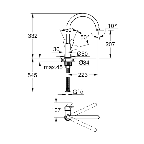Смеситель кухонный Grohe BauEdge New 31233001