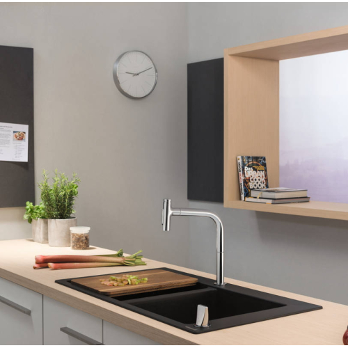 Смеситель для кухни Hansgrohe Metris Select 200 с выдвижным изливом Sbox 73818000