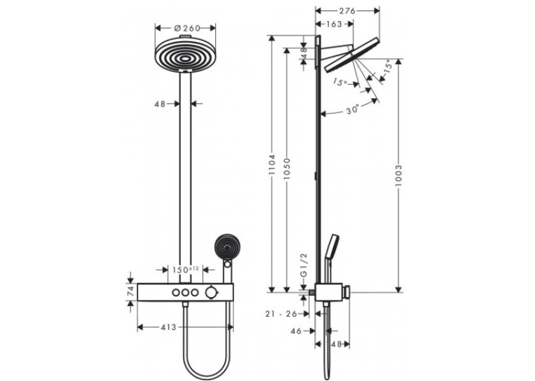 Душова система Hansgrohe Pulsify Showerpipe 260 2jet з термостатом 24240670 чорний матовий