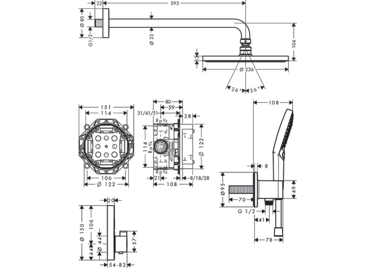 Душовий комплект Hansgrohe Raindance S 240 1jet ShowerSelect S 6 в1 Chrome 27951000