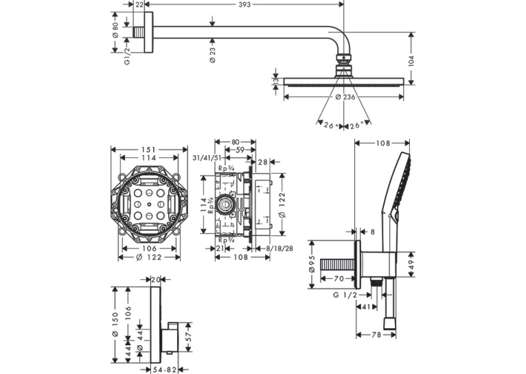 Душевой комплект Hansgrohe Raindance S 240 1jet ShowerSelect S 6 в1 Chrome 27951000