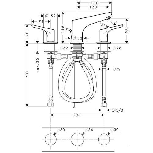 Смеситель для раковины на 3 отверстия Hansgrohe Focus 31937000