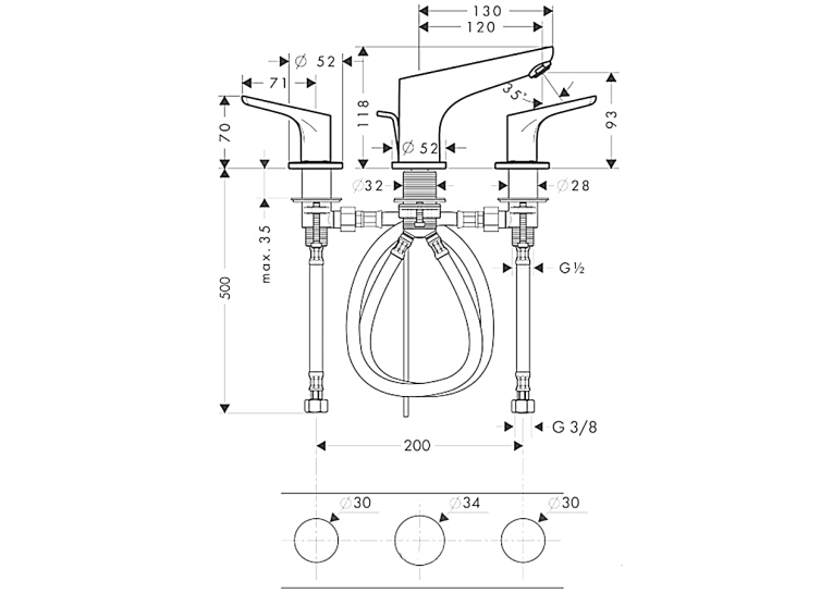 Змішувач для раковини на 3 отвори Hansgrohe Focus 31937000
