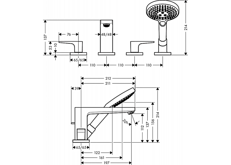 Змішувач на борт ванни Hansgrohe Metropol Secuflex хром 32552000