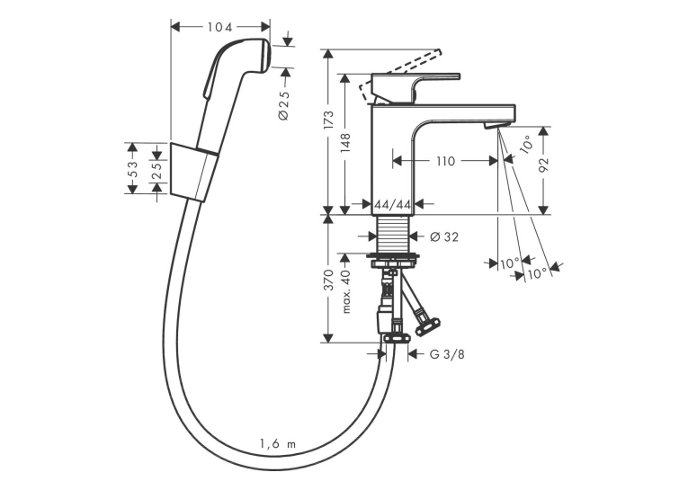 Змішувач Hansgrohe Vernis Shape для раковини з гігієнічним душем 71216000