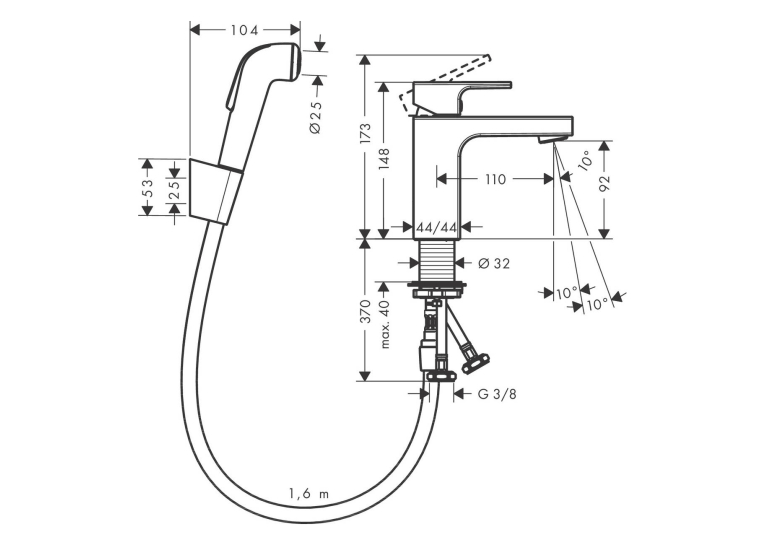 Змішувач Hansgrohe Vernis Shape для раковини з гігієнічним душем 71216000