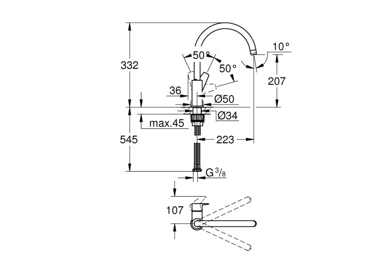 Смеситель однорычажный для кухни Grohe BauEdge 31367001