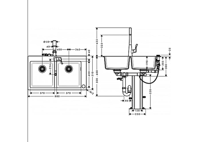 Кухонный комплект мойка со смесителем Hansgrohe C51-F770-05 43216000